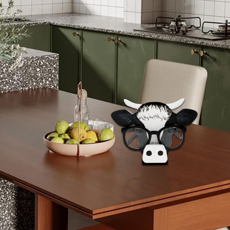 HyeeArt Wooden Animal Glasses Holder , Newsukie - Cute Solid Pine Wood Eyeglasses Stand,Carving Sunglasses Eyeglass Display Stand,Newsukie Creative Gift Glasses Holder for Desk (Flowers Highland Cow) (Cow-1) - Image 5